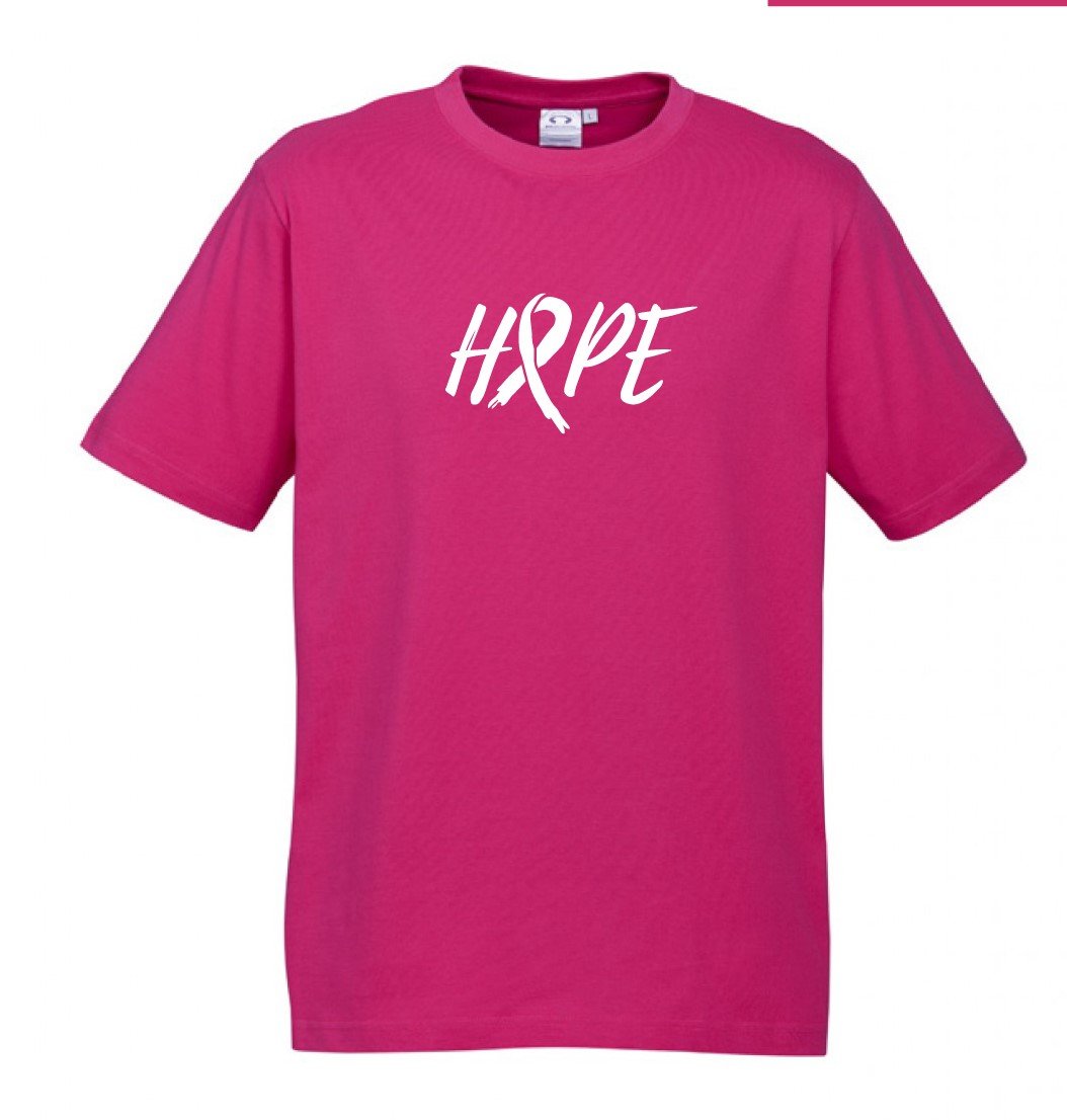 MENS Ice Cotton Hot Pink T-Shirt with  White Hope Ribbon logo